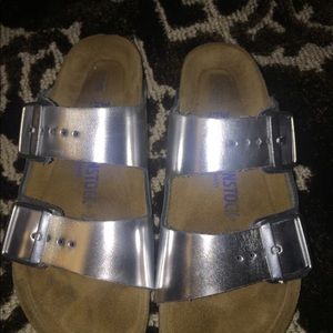 silver birkenstocks 37